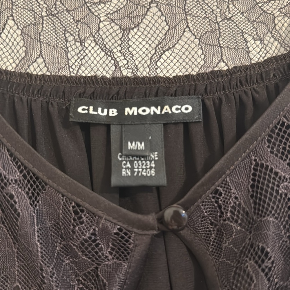 Club Monaco Silk Cap Sleeve Dark Black Brown Lace Top - Picture 5 of 6